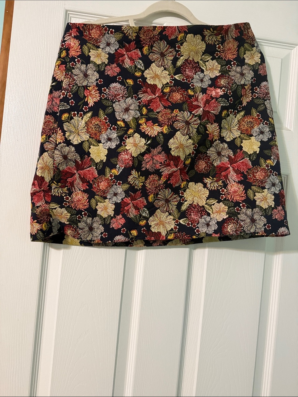 LOFT Navy Top with Yellow & Green Floral Trim